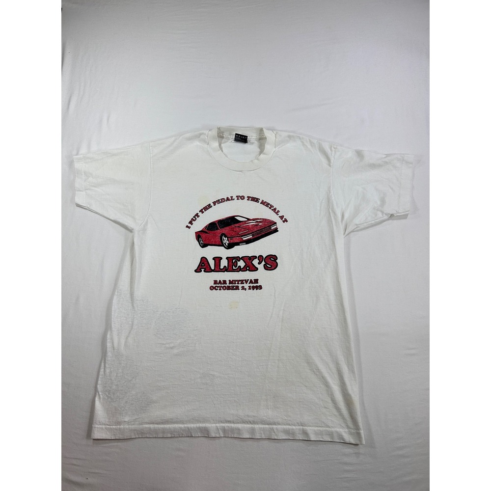 Vintage 1993 Fruit of the Loom Best T-Shirt XL White Alex's Bar Mitzvah Car USA